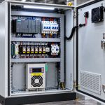 Electrical cabinet dehumidifier installed in the lower half of an industrial control cabinet